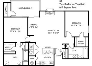 2 Bedroom 2 Bathroom B-1 214 floor plan